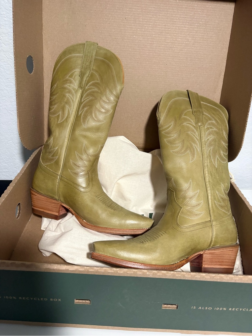 Tecovas light sage Green Western Heeled Boots